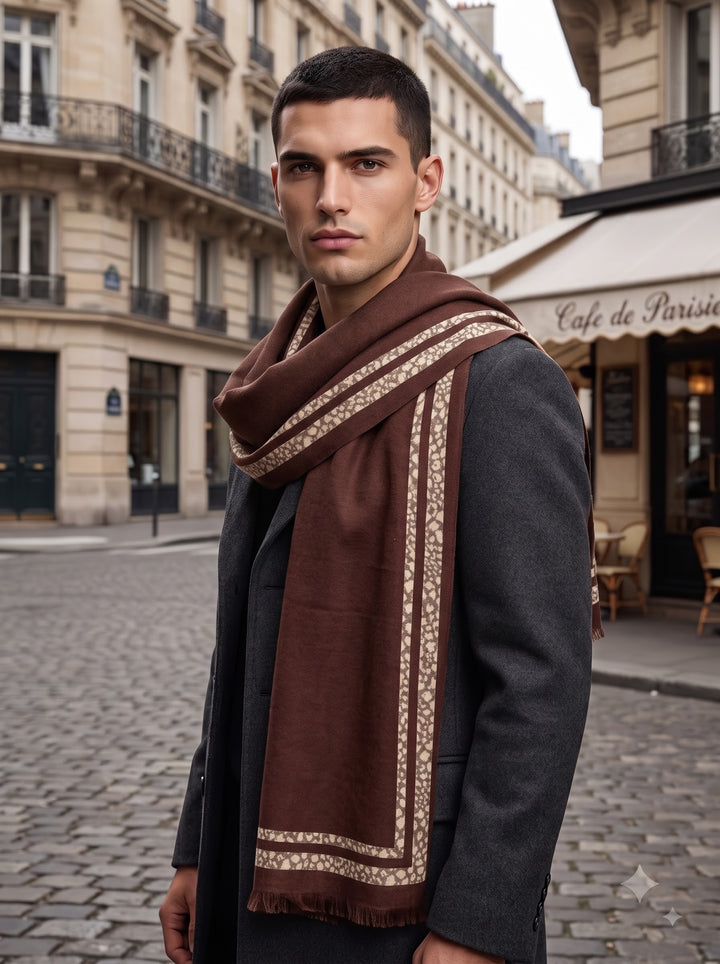 Reversible Cream Brown Animal Print Border Cashmere Stole