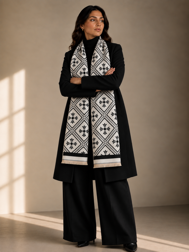 Reversible Navy White Paisley Medallion Cashmere Stole