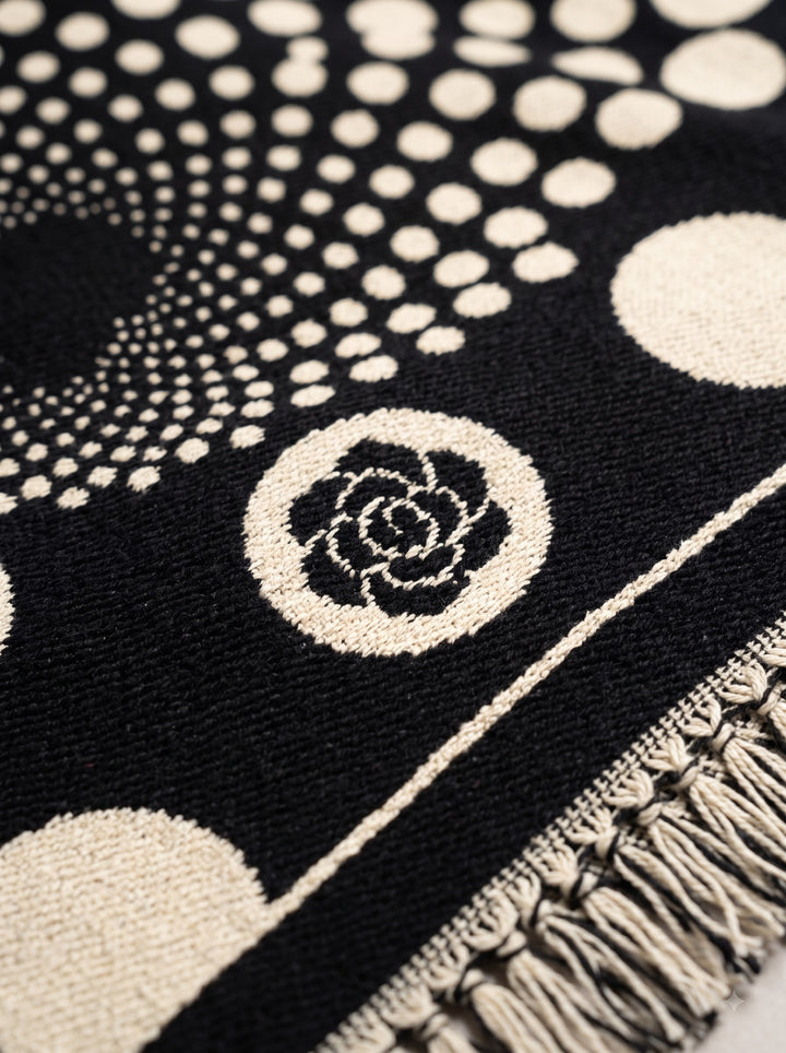 Reversible Black Beige Polka Dot Cashmere Stole