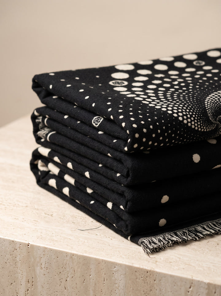 Reversible Black Beige Polka Dot Cashmere Stole
