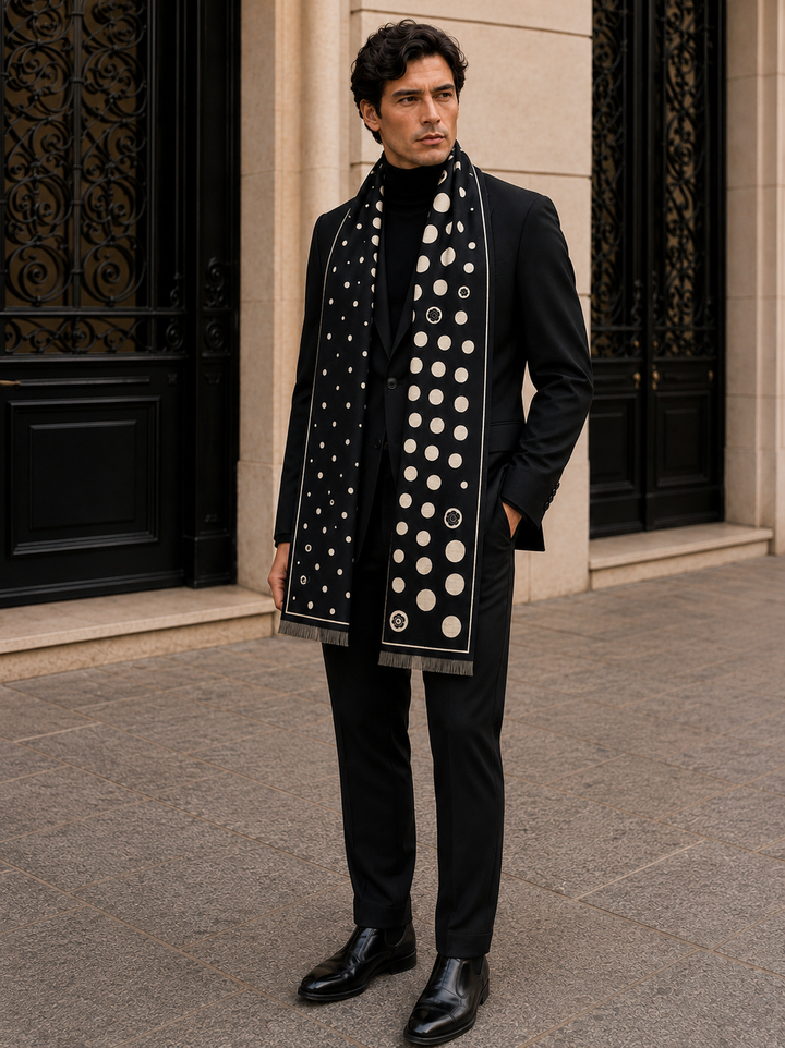Reversible Black Beige Polka Dot Cashmere Stole