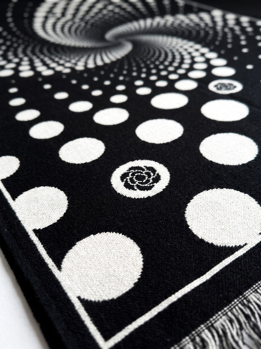 Reversible Black Beige Polka Dot Cashmere Stole