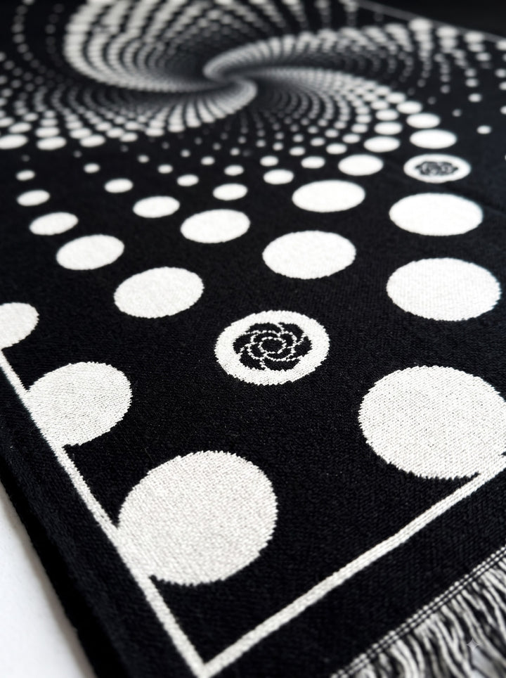 Reversible Black Beige Polka Dot Cashmere Stole