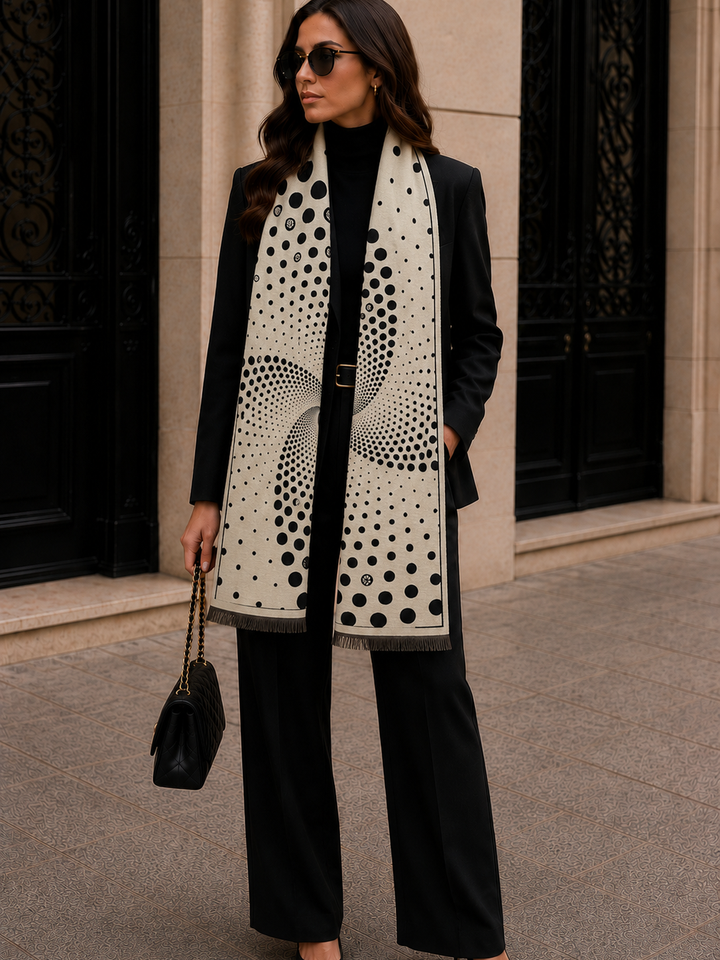 Reversible Black Beige Polka Dot Cashmere Stole