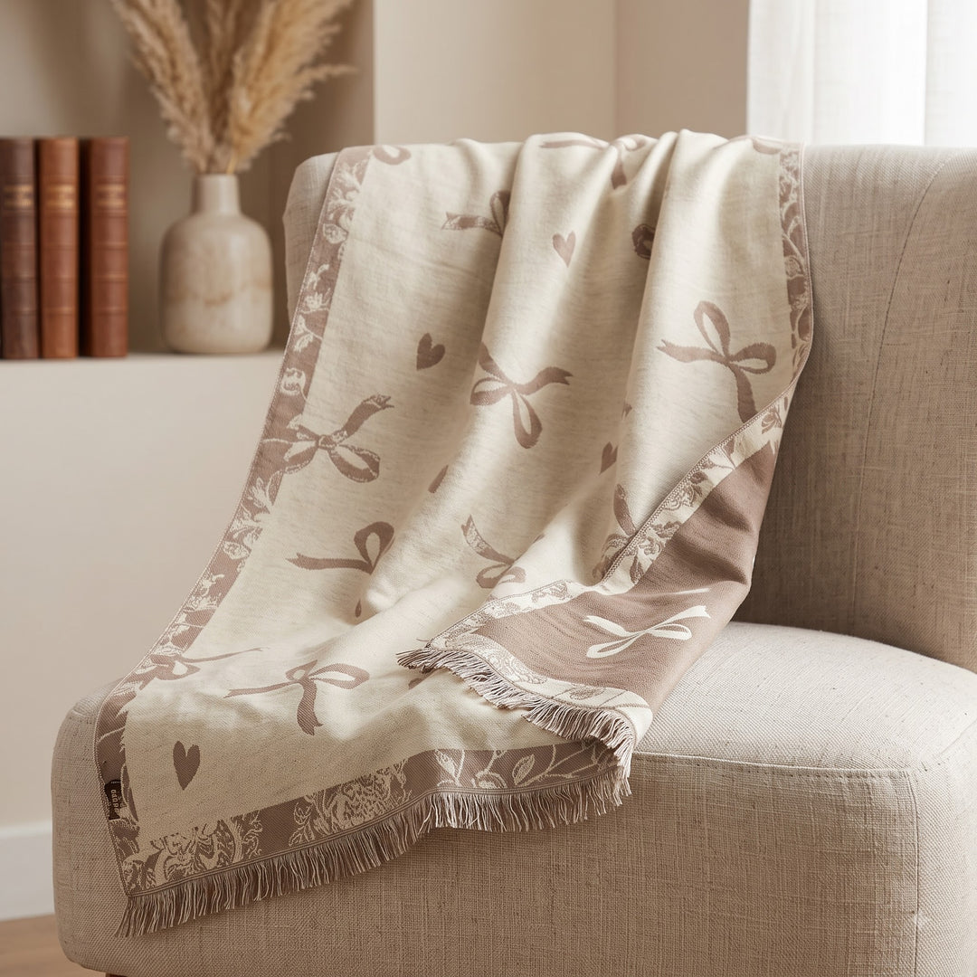 Reversible Cream Taupe Bow Print Cashmere Stole