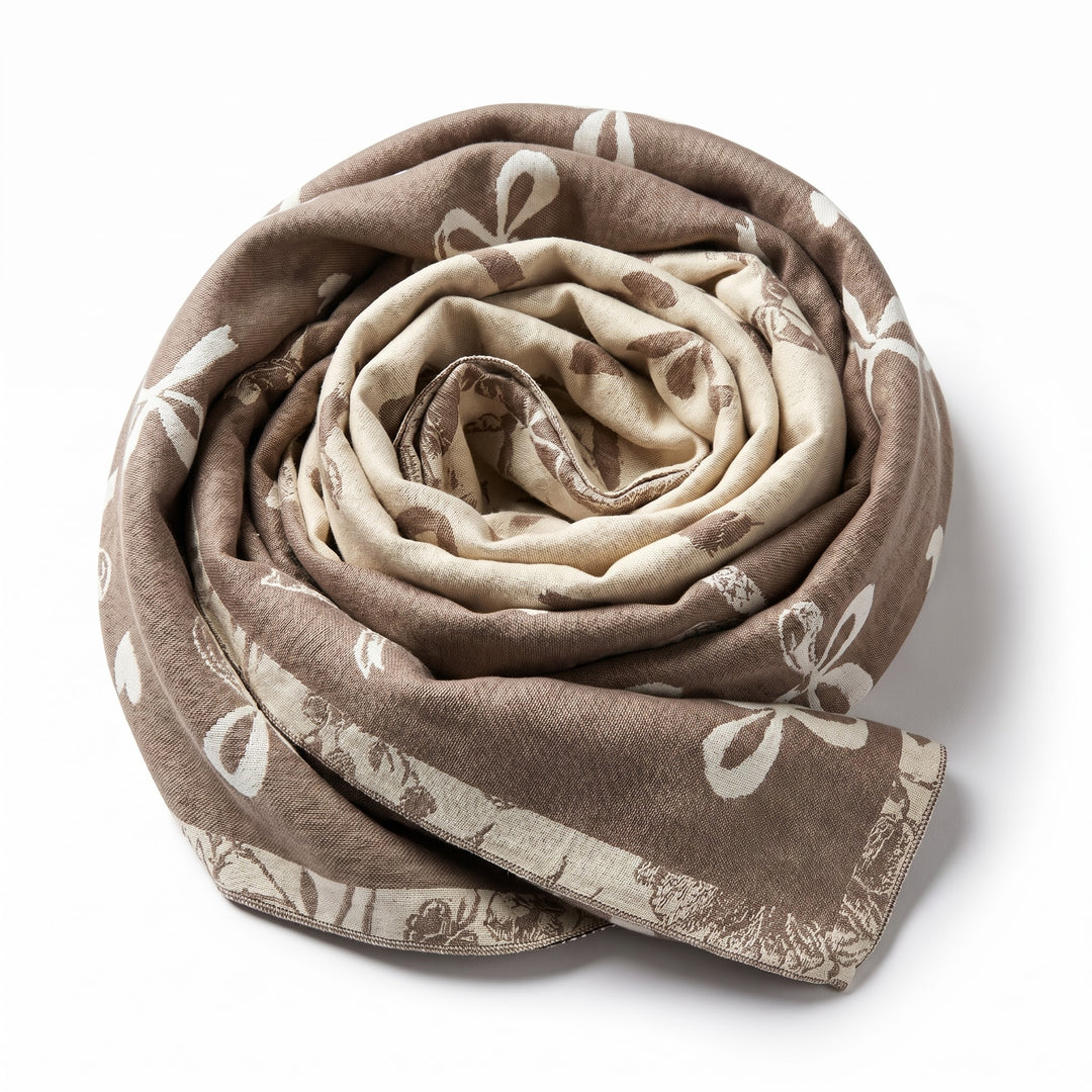 Reversible Cream Taupe Bow Print Cashmere Stole