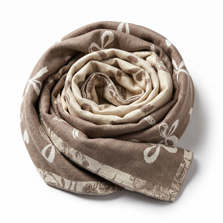 Reversible Cream Taupe Bow Print Cashmere Stole