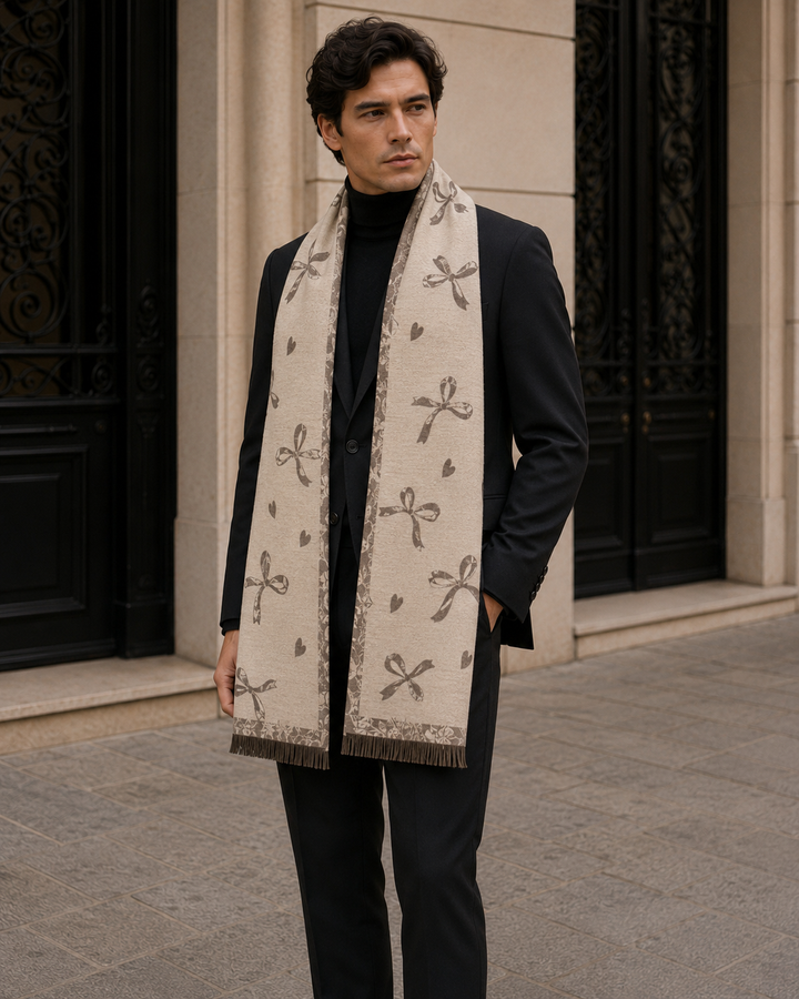 Reversible Cream Taupe Bow Print Cashmere Stole