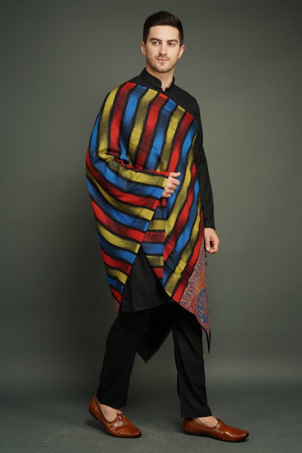 Pashmina Blend, Multicolour Design Stole for Men