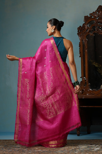 Blossom handwoven magenta Kosa Silk Mark saree, ODOP Ceritified