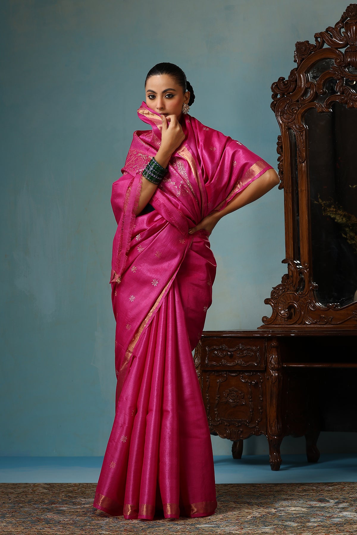 Blossom handwoven magenta Kosa Silk Mark saree, ODOP Ceritified