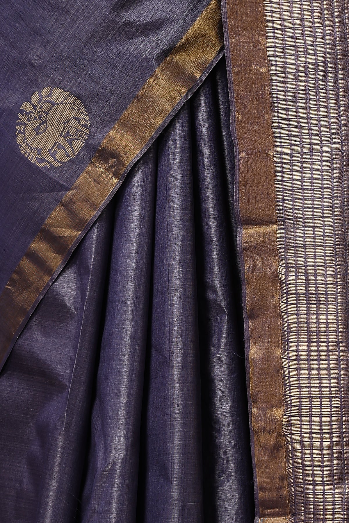 Lotus Handwoven Purple Grey Kosa Silk Mark Saree, ODOP Certified