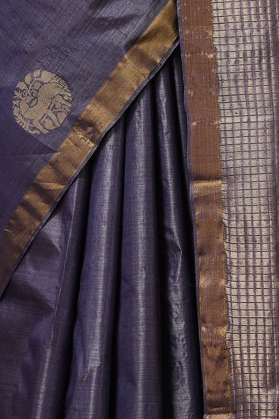 Lotus Handwoven Purple Grey Kosa Silk Mark Saree, ODOP Certified