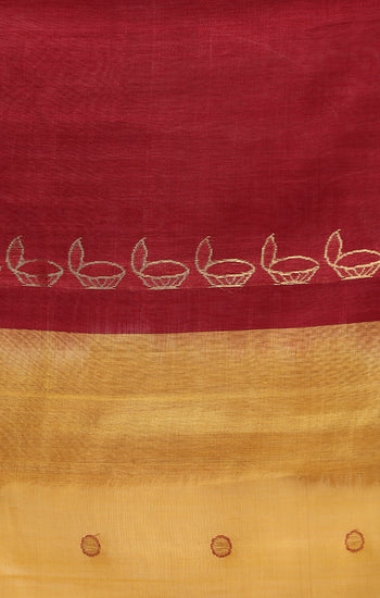 Gardenia Handwoven Mustard Kosa Silk Mark Saree, ODOP Certified