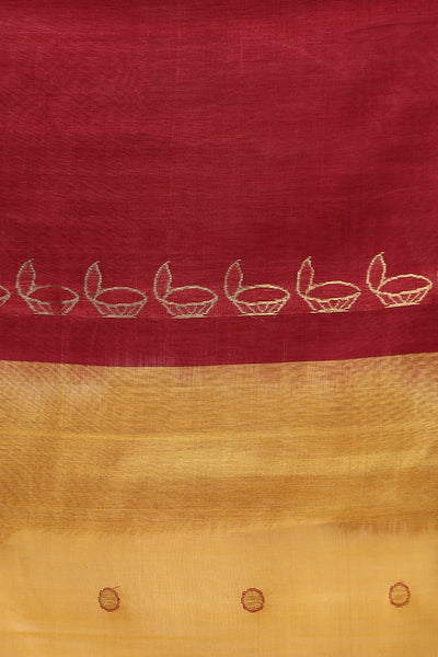 -  Gardenia Handwoven Mustard Kosa Silk Mark Saree, ODOP Certified