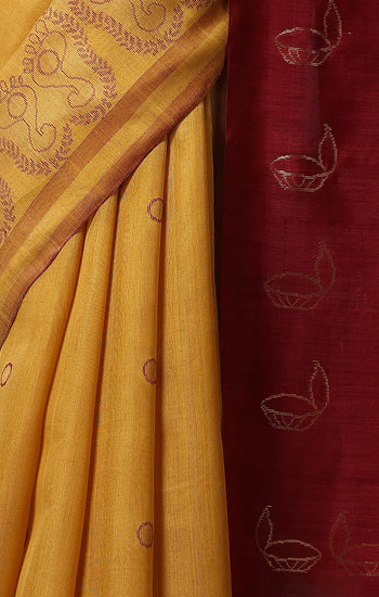 Gardenia Handwoven Mustard Kosa Silk Mark Saree, ODOP Certified