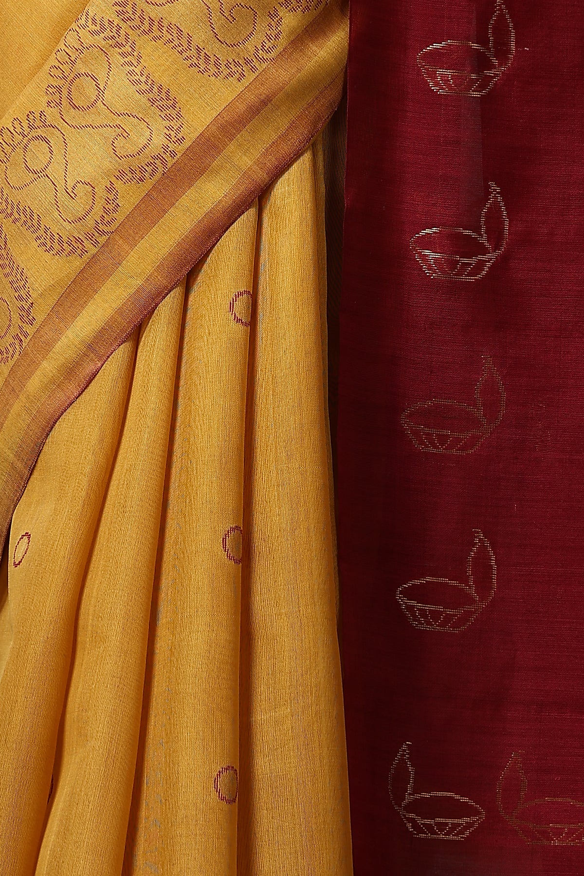 -  Gardenia Handwoven Mustard Kosa Silk Mark Saree, ODOP Certified