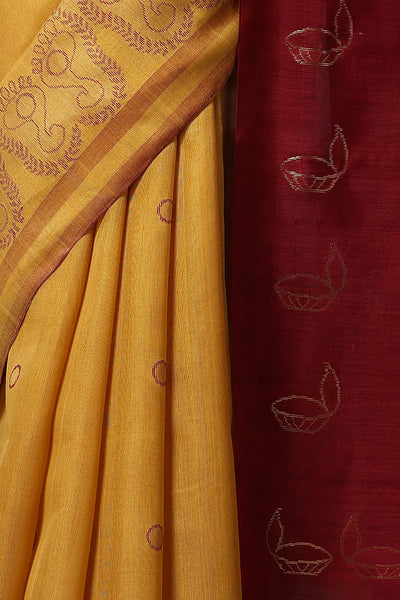 -  Gardenia Handwoven Mustard Kosa Silk Mark Saree, ODOP Certified
