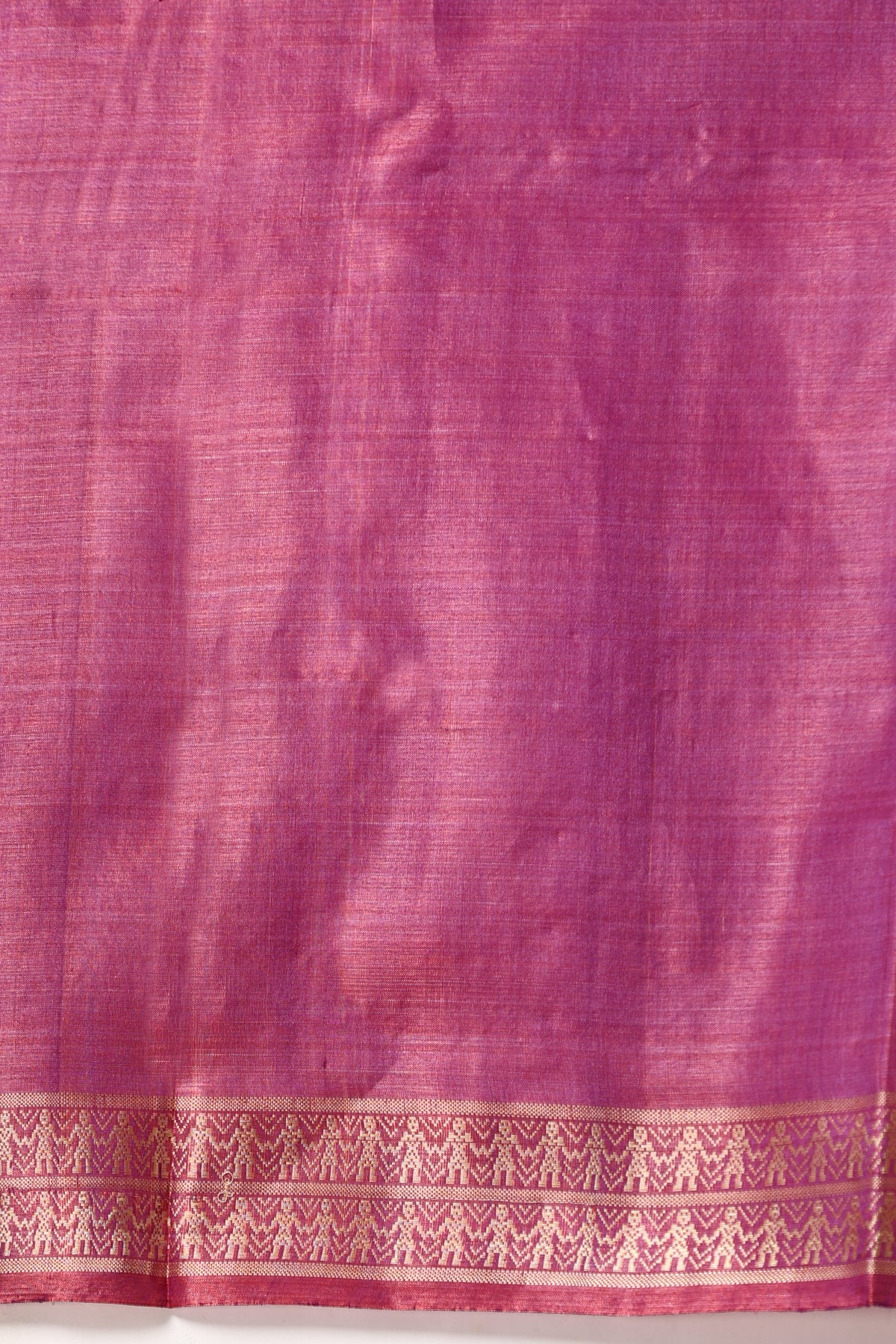 Zinnia handmade magenta and gold Kosa Silk saree with Chhattisgarh tribal art on the palla