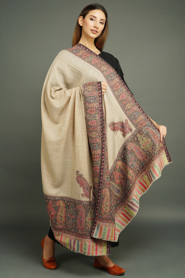 Pashmina wool in antique jamawar border with paisley work Shawls