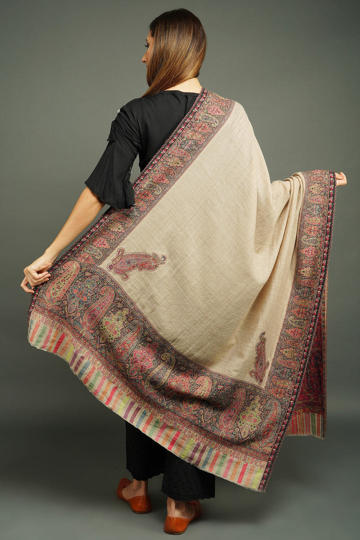 Pashmina wool in antique jamawar border with paisley work Shawls