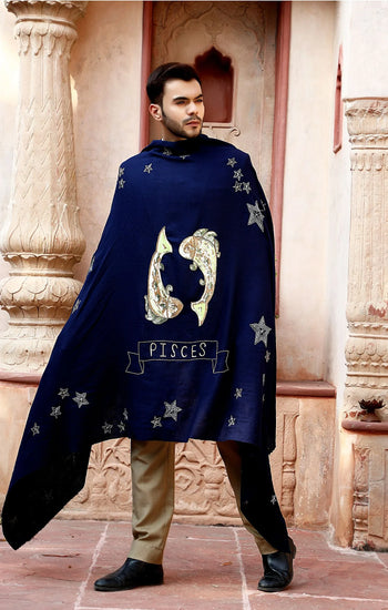 Pisces Sequence Pipe Work and Thread Work Shawl for Men