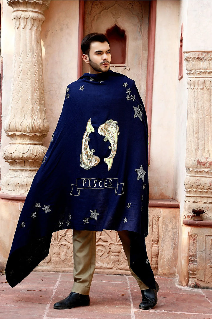 Pisces Sequence Pipe Work and Thread Work Shawl for Men