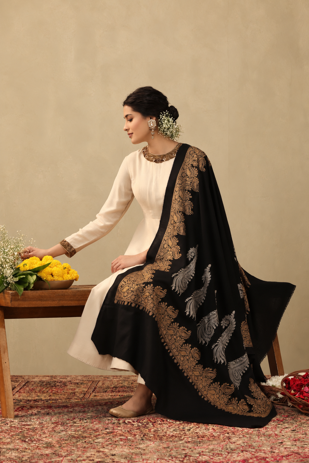 Agasti Aari Work Cashmere Shawl