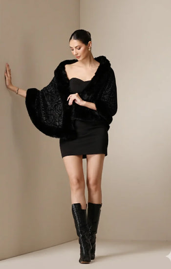 Noir Élite Embossed Fur Cape