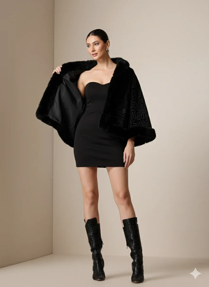 Noir Élite Embossed Fur Cape
