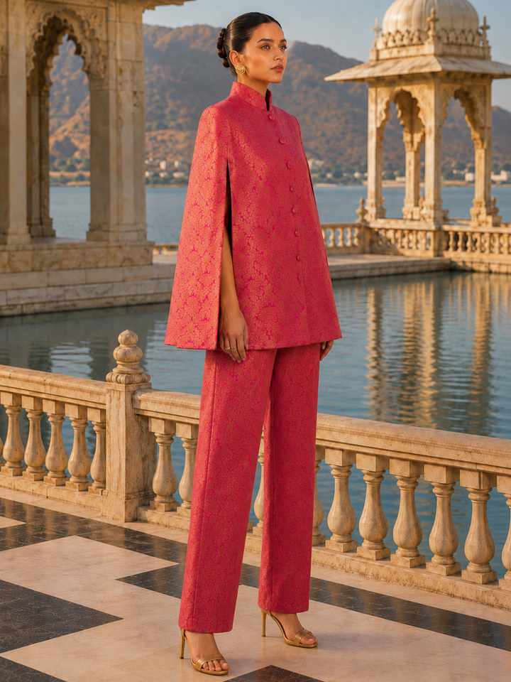 Mira Banarasi cape jacket and matching staright pants co-ord set