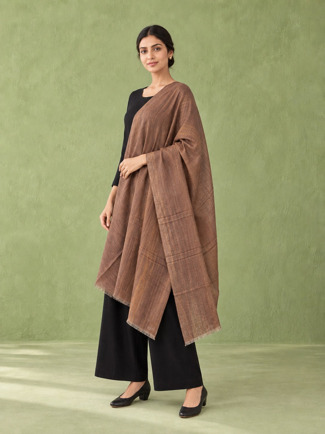 Earthline Brown Textured Shawl