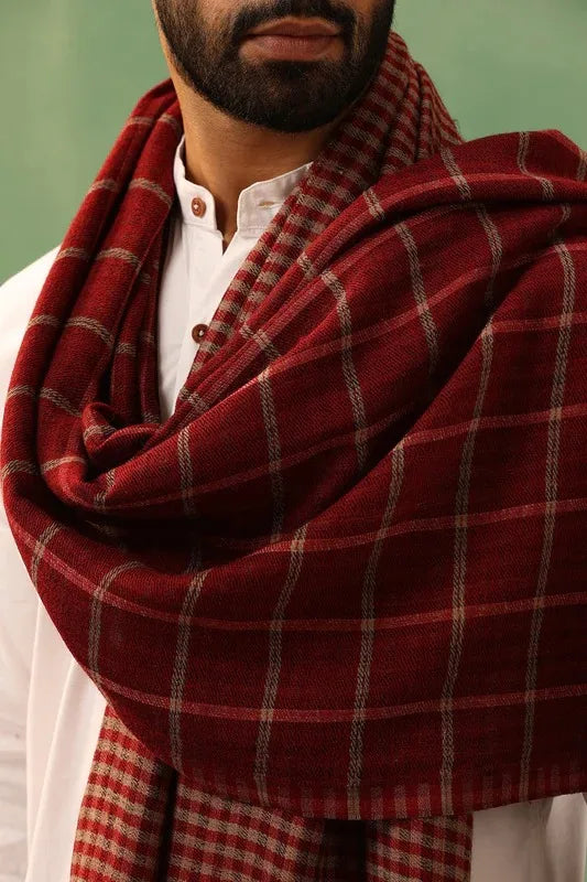 Riyaz Maroon Cashmere Checkered Stole for Men