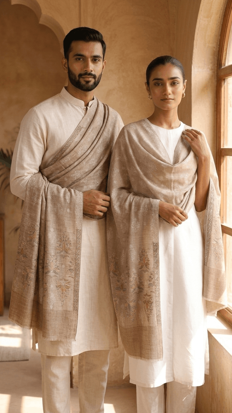 Beige Lotus Pashmina – Luxury Diwali, Wedding &amp; Festive Gift Box Hamper