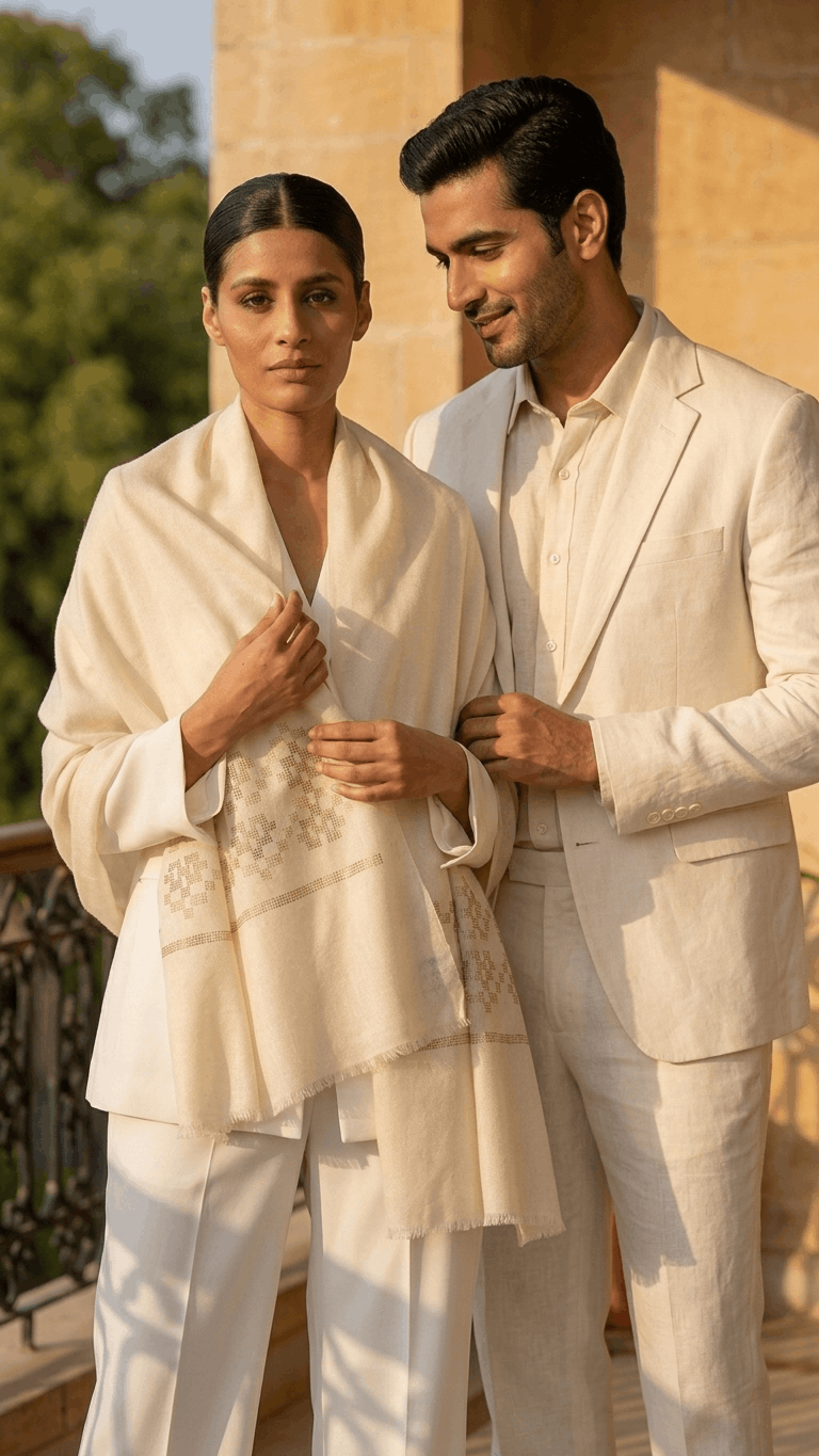 White &amp; Gold Swarovski Pashmina  – Luxury Diwali, Wedding &amp; Festive Gift Box Hamper