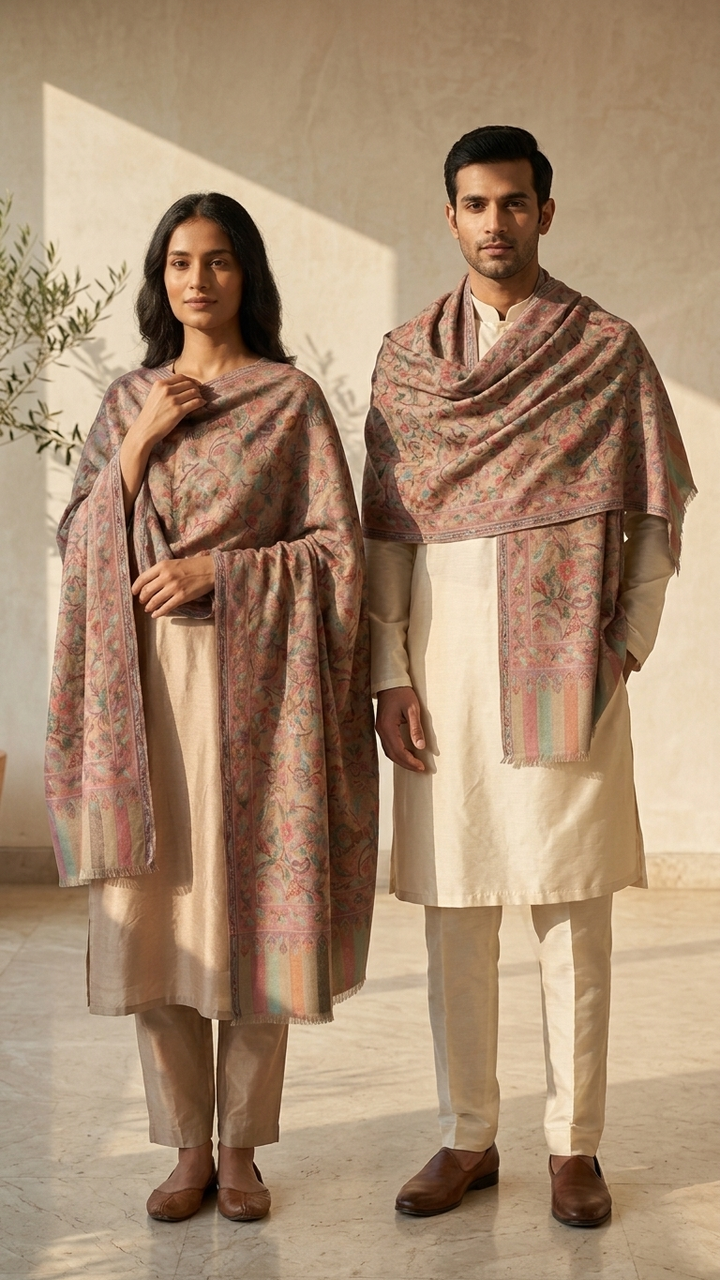 Regal Heritage Pashmina Shawl Gift Box with Artisanal Chocolates