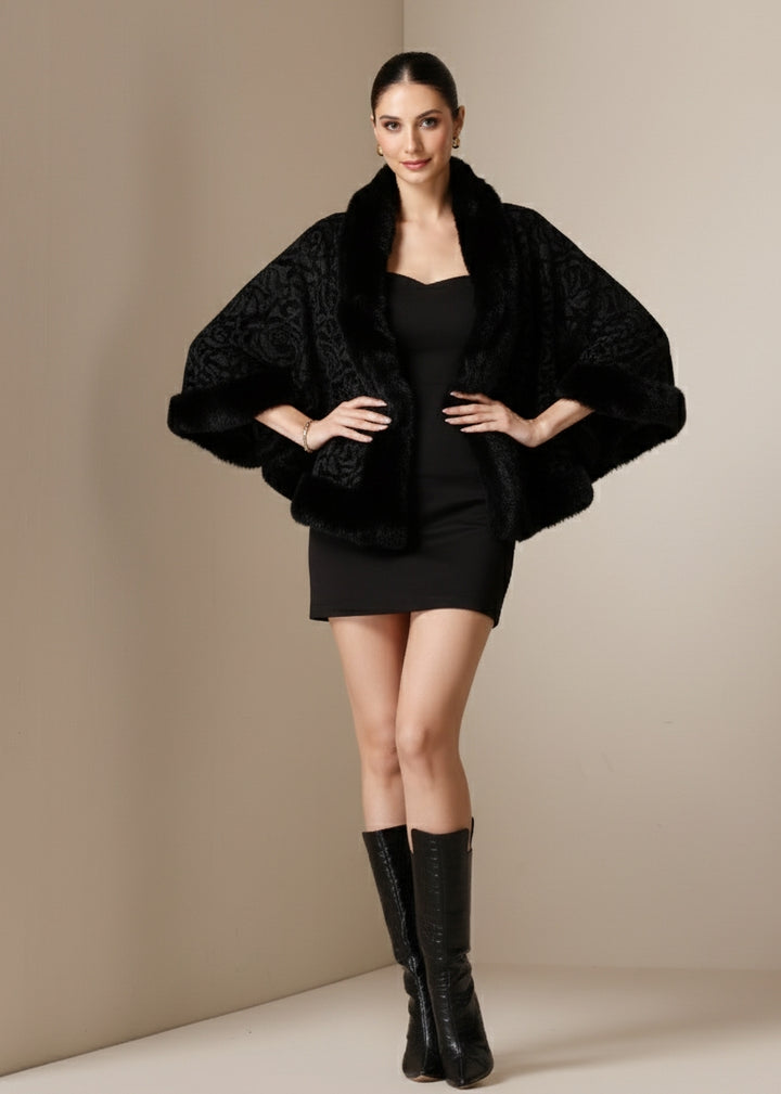 Noir Élite Embossed Fur Cape