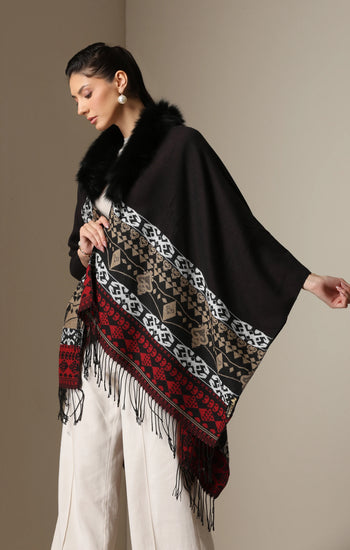 Dusala Crimson Luxe Vegan Fur Cape