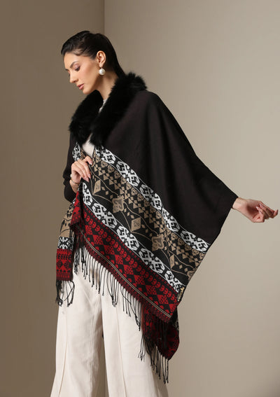 Dusala Crimson Luxe Vegan Fur Cape