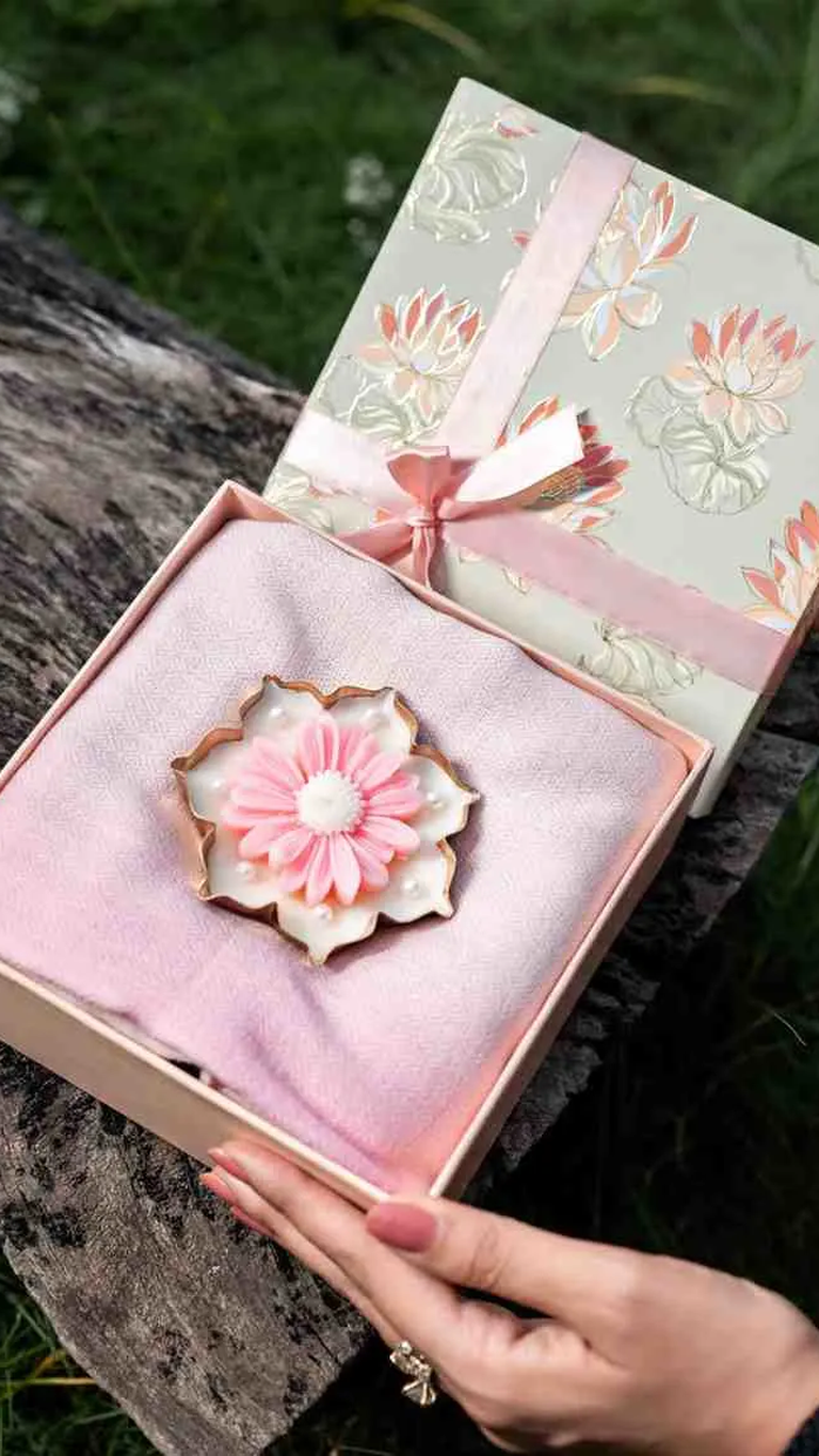 Blush Lotus Gift Box with Handcrafted Floral Candle