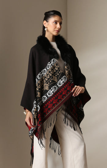 Dusala Crimson Luxe Vegan Fur Cape