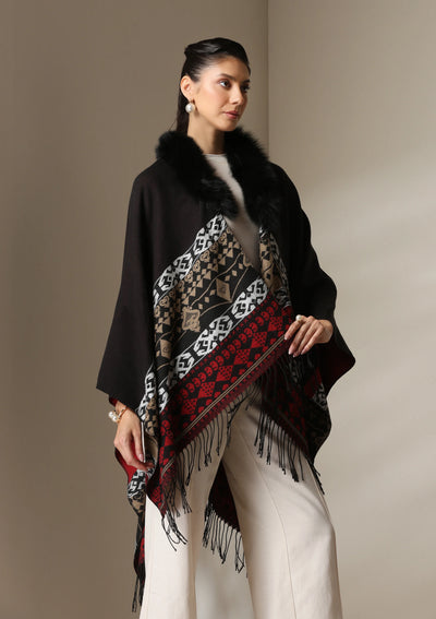 Dusala Crimson Luxe Vegan Fur Cape