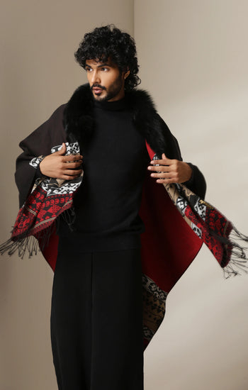 Dusala Crimson Luxe Vegan Fur Cape