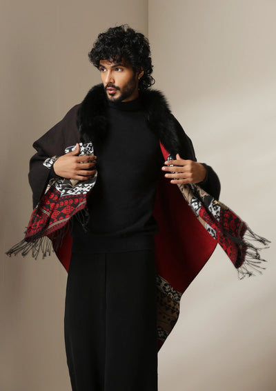 Dusala Crimson Luxe Vegan Fur Cape