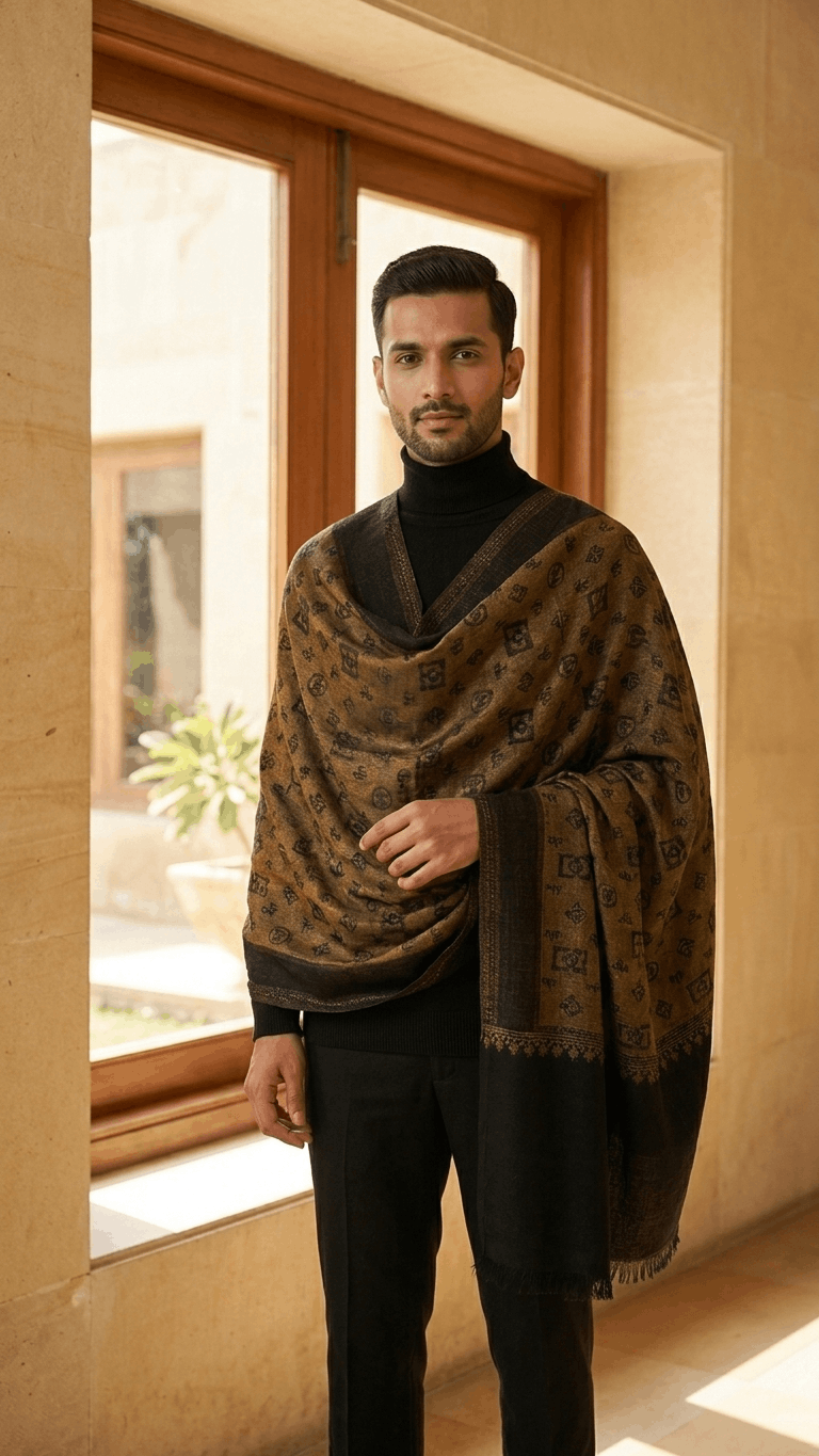 Black &amp; Gold Pashmina Zari blent stole Gift Box with Freshwater Jewellery – Luxury Wedding &amp; Festive Hamper
