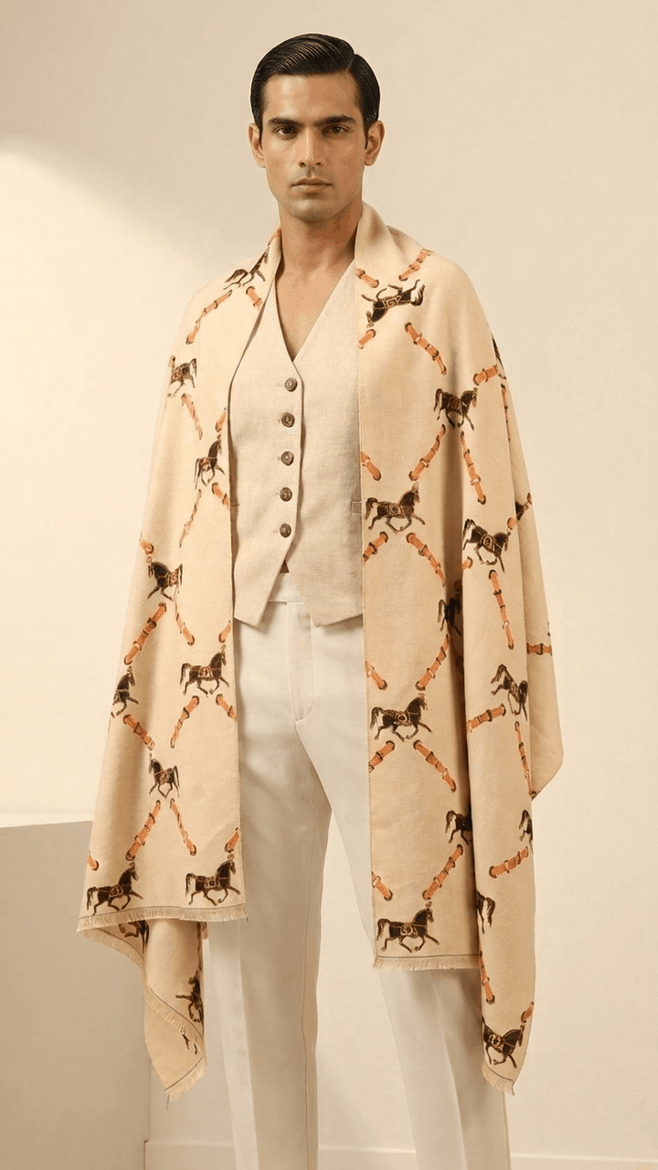 Equestrian Charm Pashmina Gift Box with Horse Motif Scarf