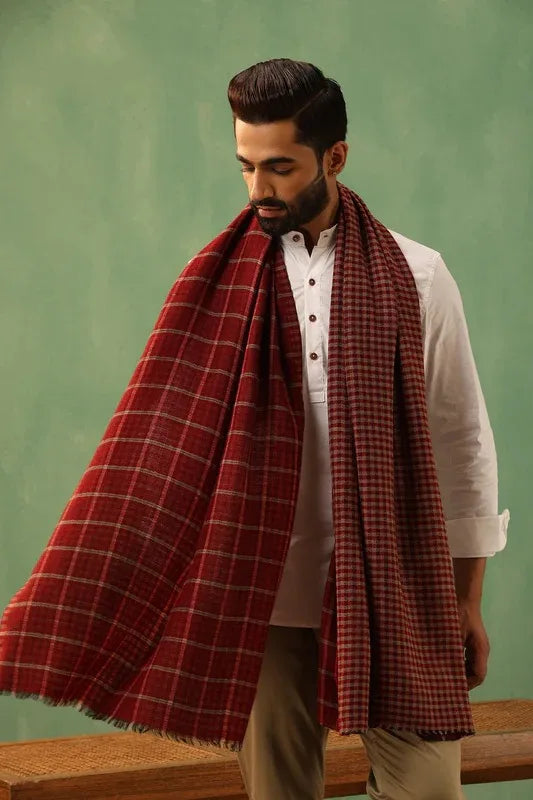Riyaz Maroon Cashmere Checkered Stole for Men