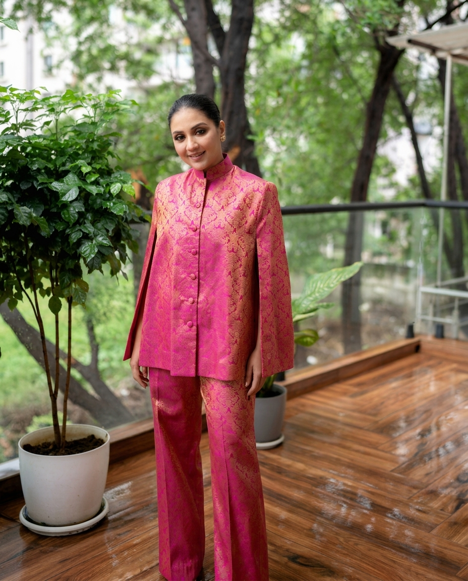 Mira Banarasi Cape Co-ord Set: Women&