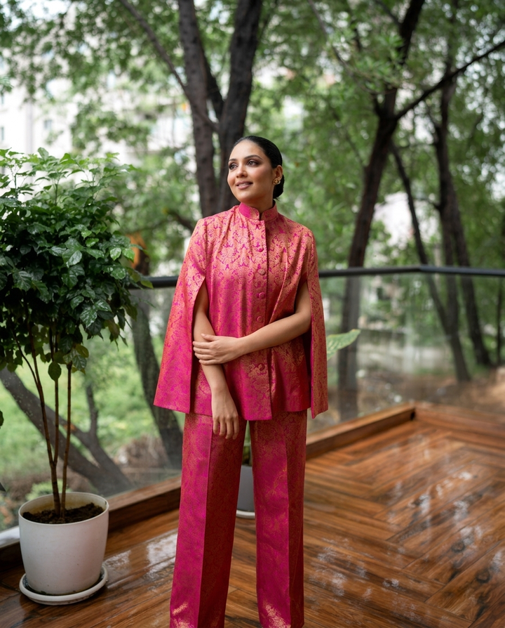 Mira Banarasi Cape Co-ord Set: Women&