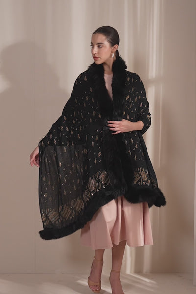 Isabella Three Side Fur with Allover Stone Work Stole